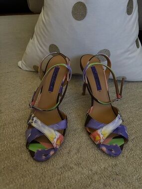 Ralph Lauren Purple Floral Multi-Color Strappy Heels-NEW, never worn!